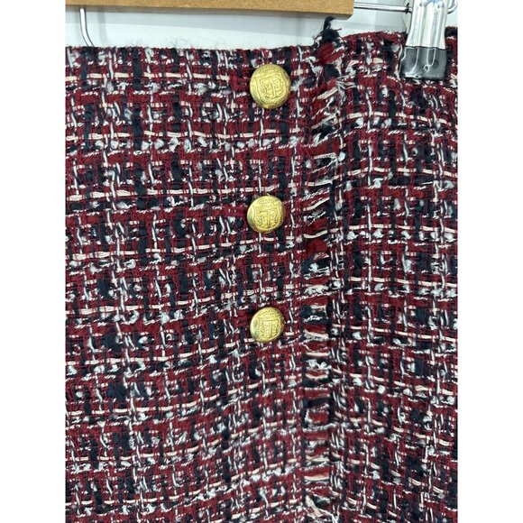 Talbots Petite Vintage-Style Tweed Skirt With Gold Buttons & Fringe Hem Sz 16P - Picture 3 of 11